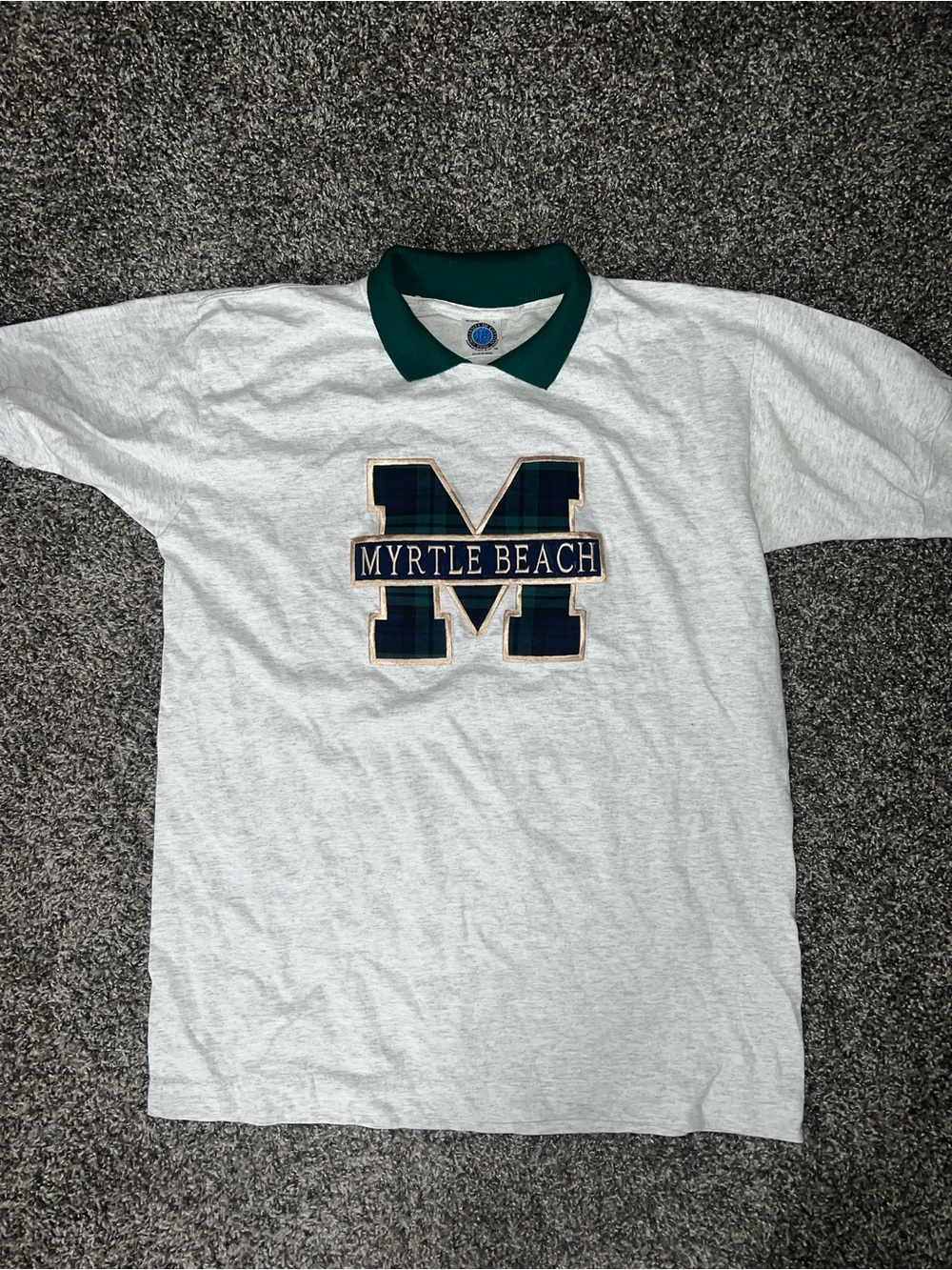 Short-Sleeve Polo Tee in White with Green Collar